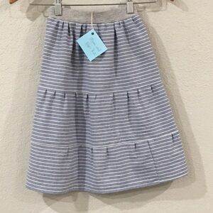 Skirt Girls 4 100% Cotton Midi Blue Stripe Chambray Ruffle Tier Mom & Pop’s Kids